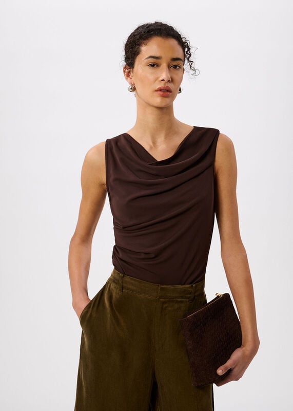Chocolate Drape Neck Jersey Top