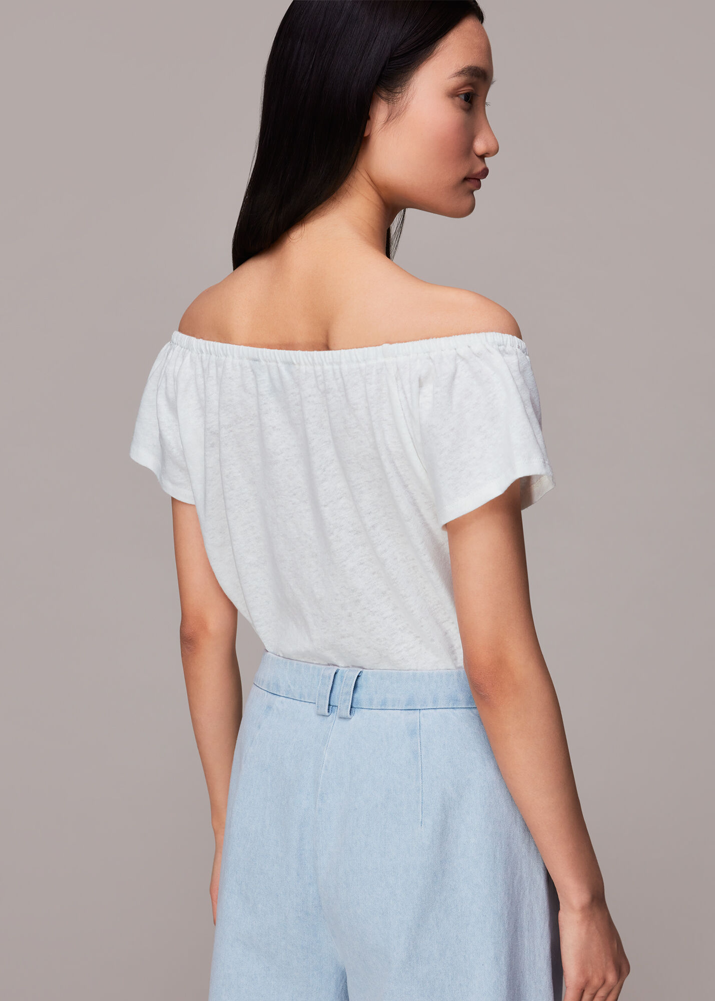 Drawstring Bardot Linen Top