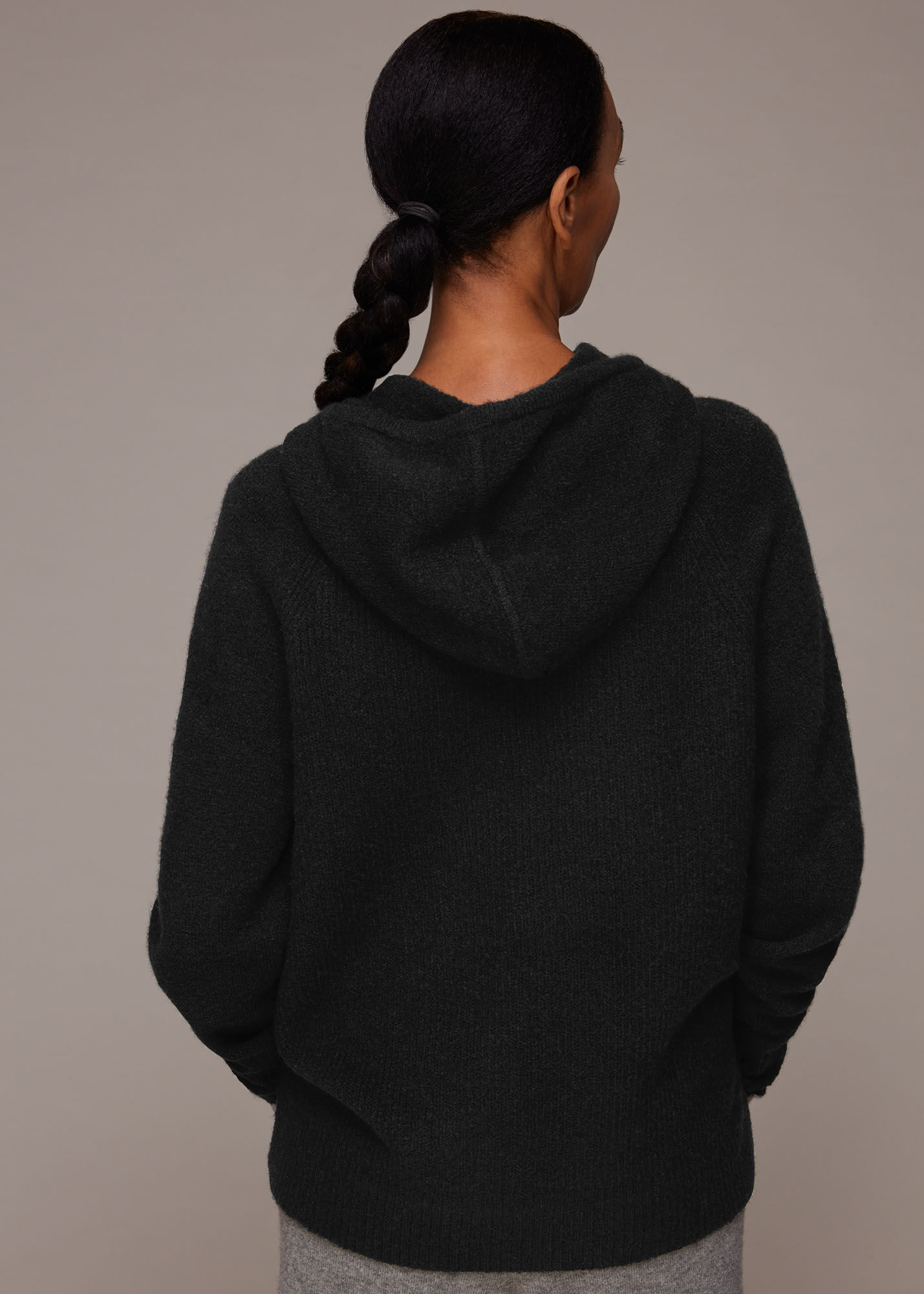 Black Ribbed Knitted Hoodie WHISTLES