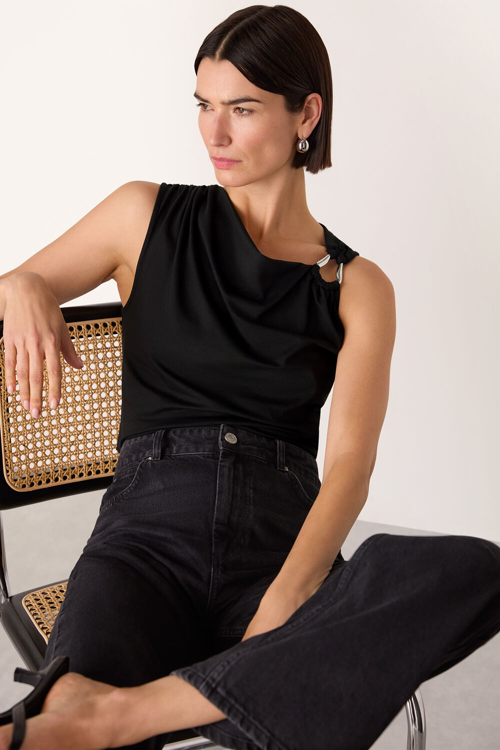 Black Ring Detail Sleeveless Top