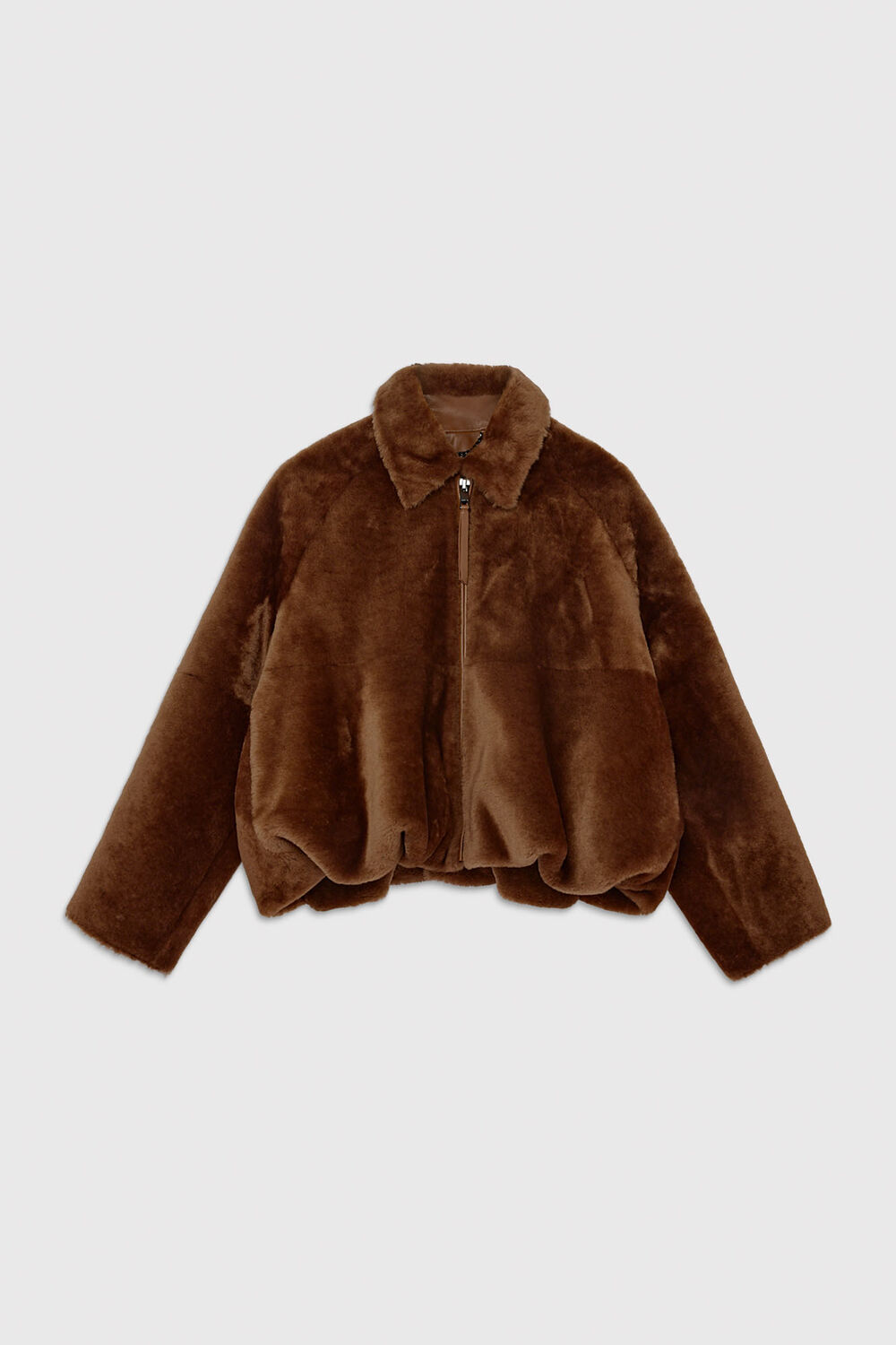 Chocolate Gathered Shearling Jacket
