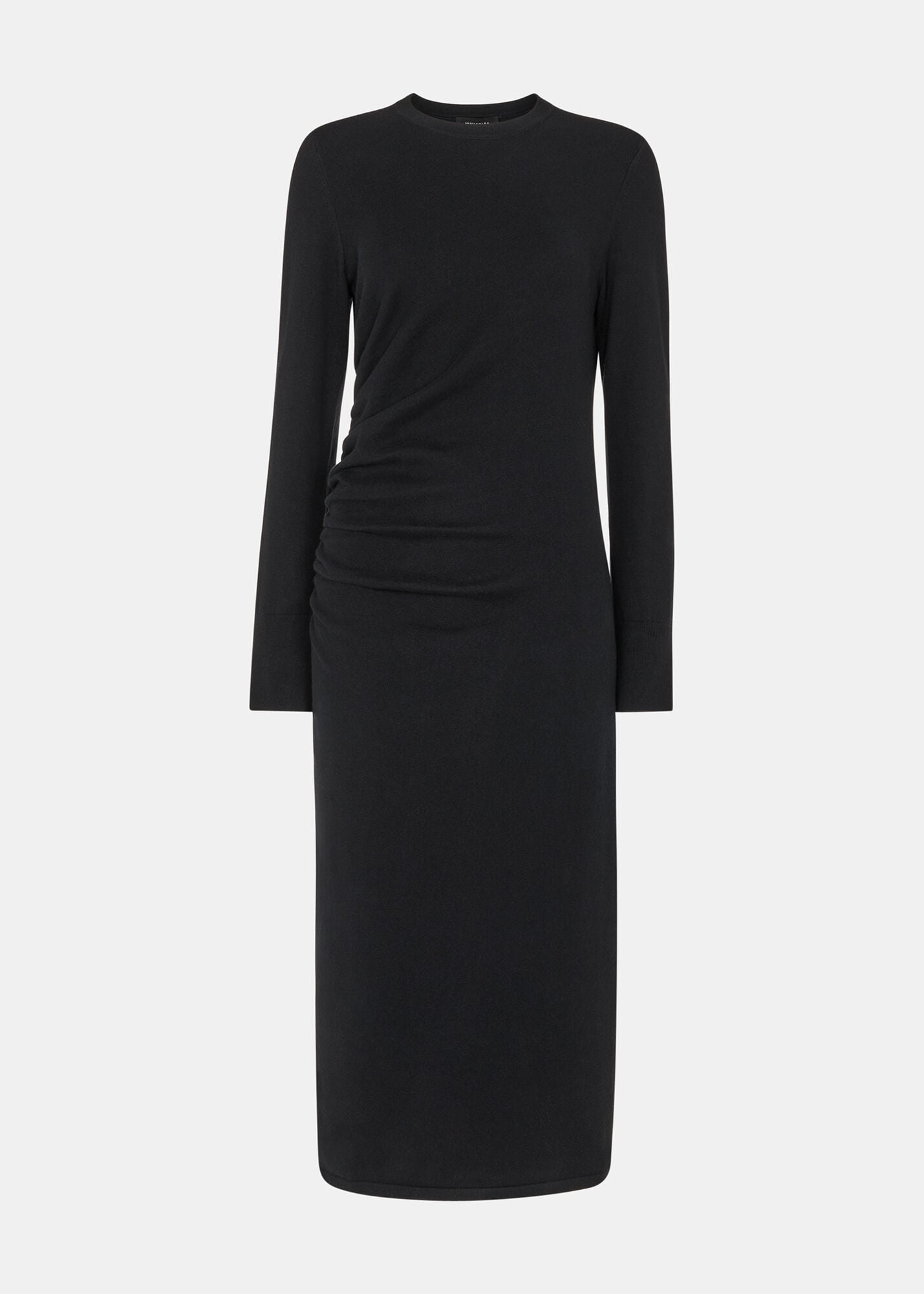 Women's Black Gathered Side Midi Sweater Dress | Whistles US |