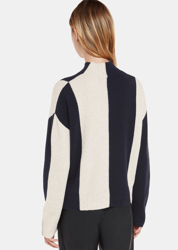 Navy Vertical Stripe Funnel neck