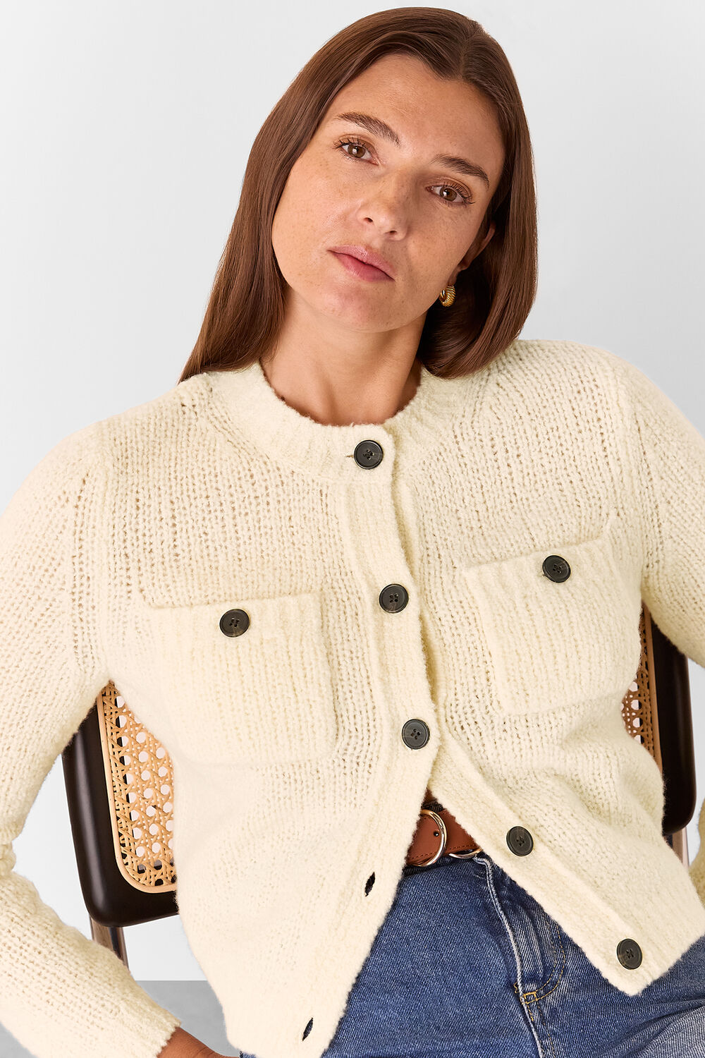 Ivory Wool Mix Textured Cardigan