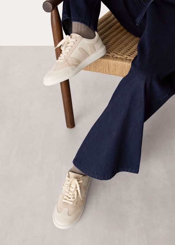 White Suede Leather Mix Trainer