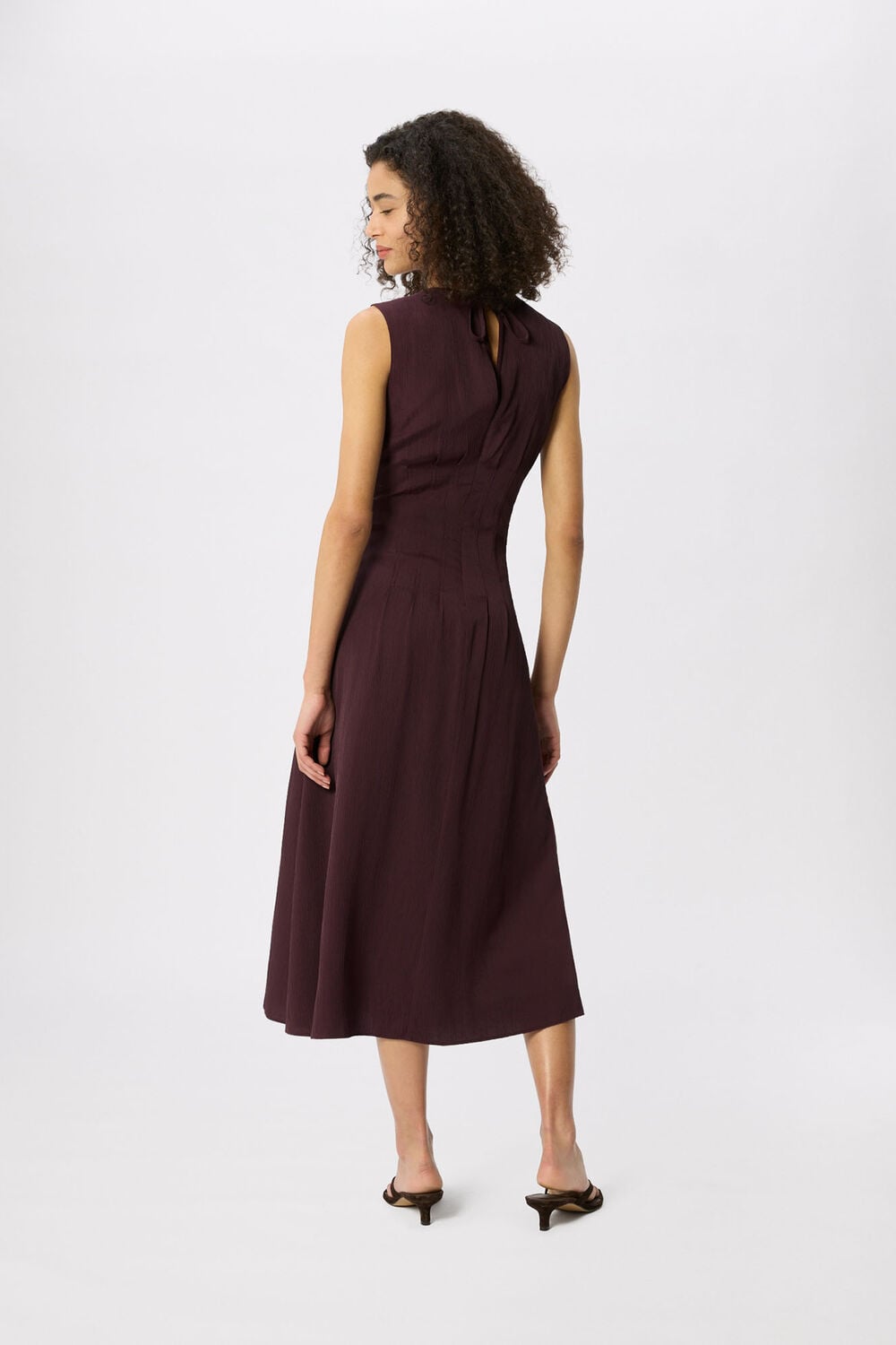 Brown Seamed Detail Textured Dress