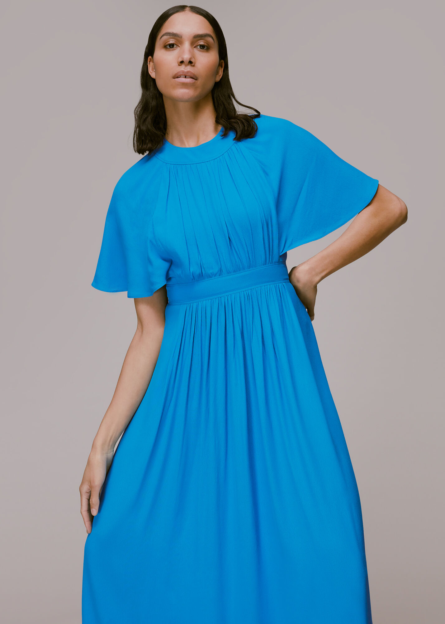 Blue Amelia Cape Sleeve Dress WHISTLES