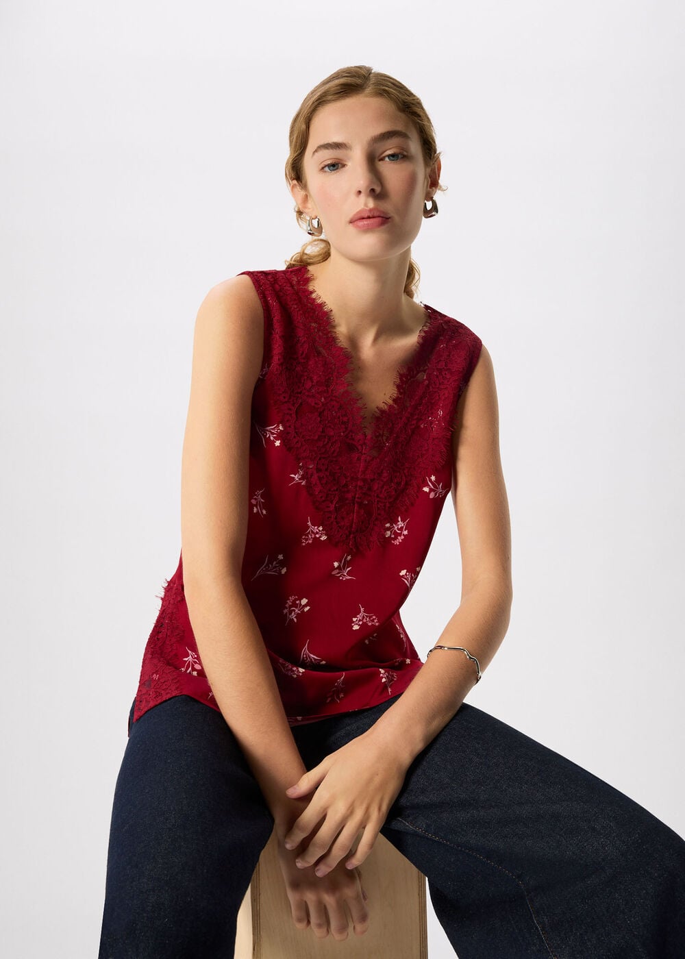 Floral Lace Trim Top