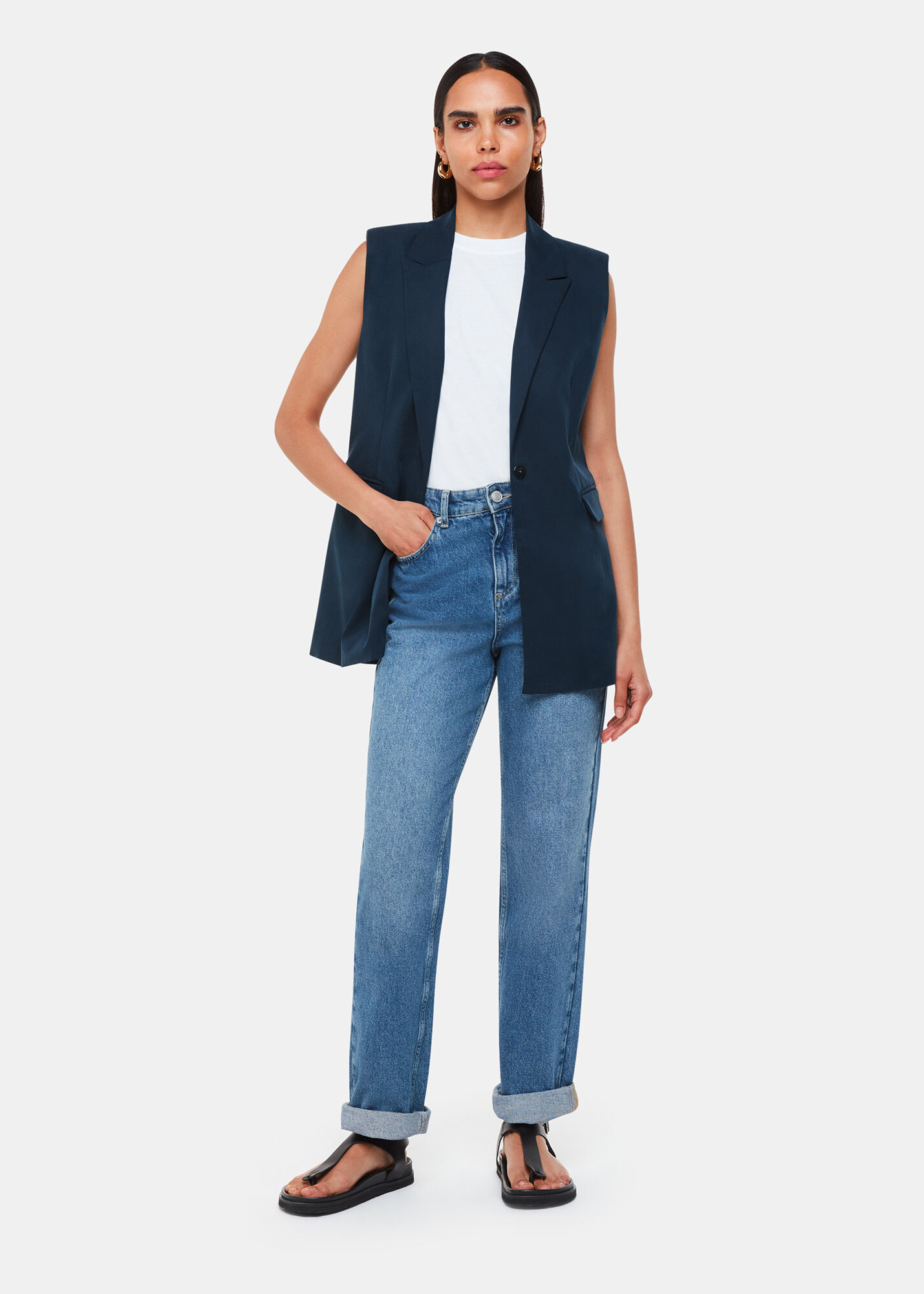 Navy Joss Sleeveless Blazer | WHISTLES | Whistles US |