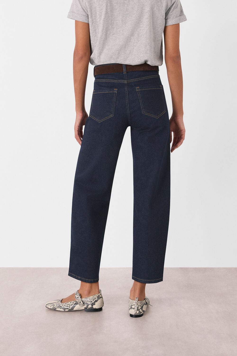 Dark Denim Stretch Barrel Leg Jean