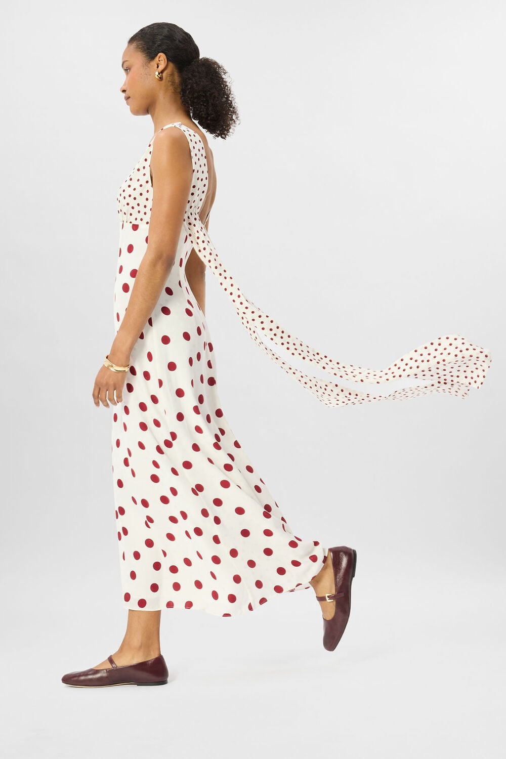 Cream Jacquard Spot Scarf Back Dress