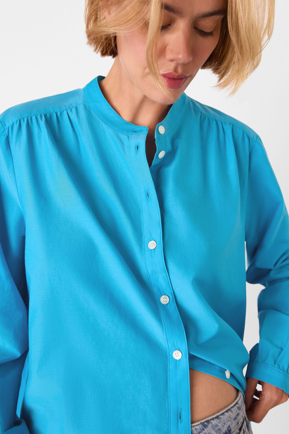 Blue Silk Cotton Trapeze Shirt