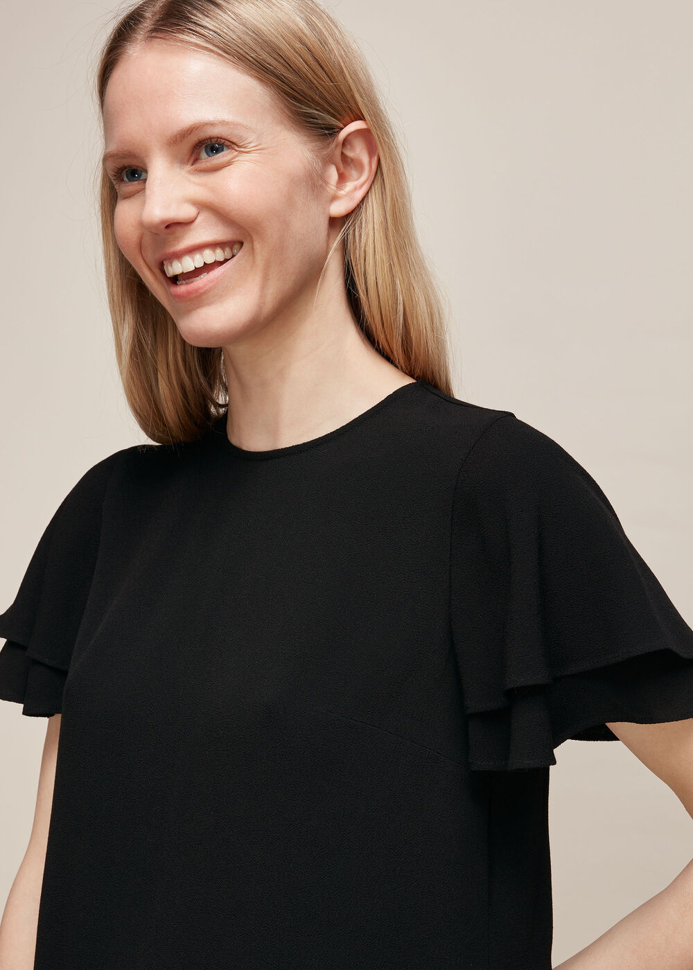 Black Frill Sleeve Shell Top