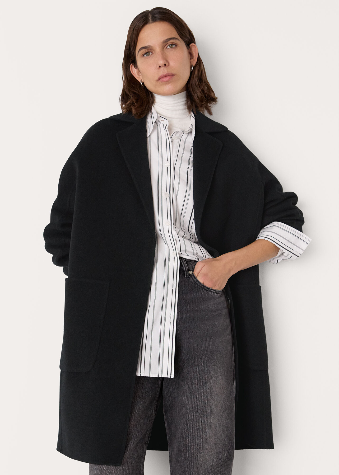 ジャケット・アウター geeong flap pocket wool coat /black Black Cassie Double Face Pocket Coat | WHISTLES | Whistles US |