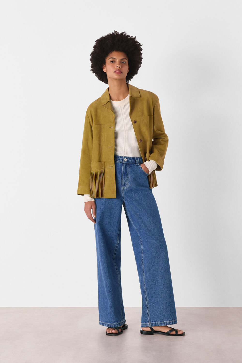 Neutral Lani Tassel Suede Jacket