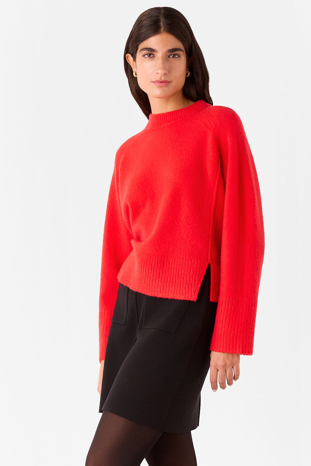 Red Wool Mix Side Split Sweater