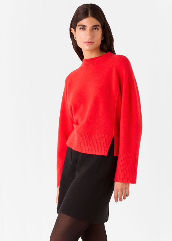 Red Wool Mix Side Split Sweater