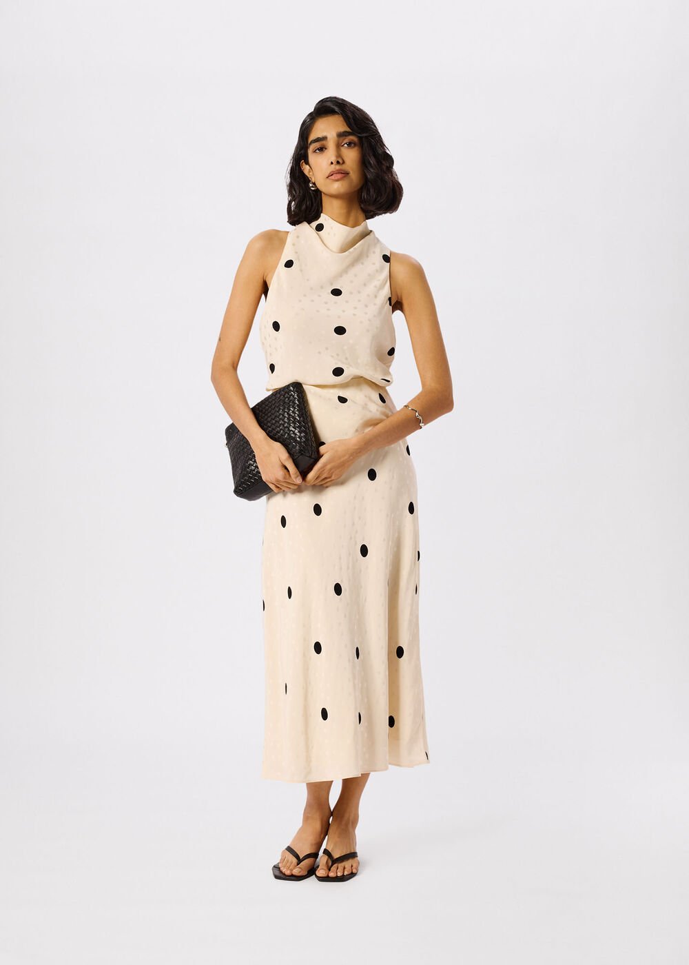 Jacquard Spot Satin Halterneck