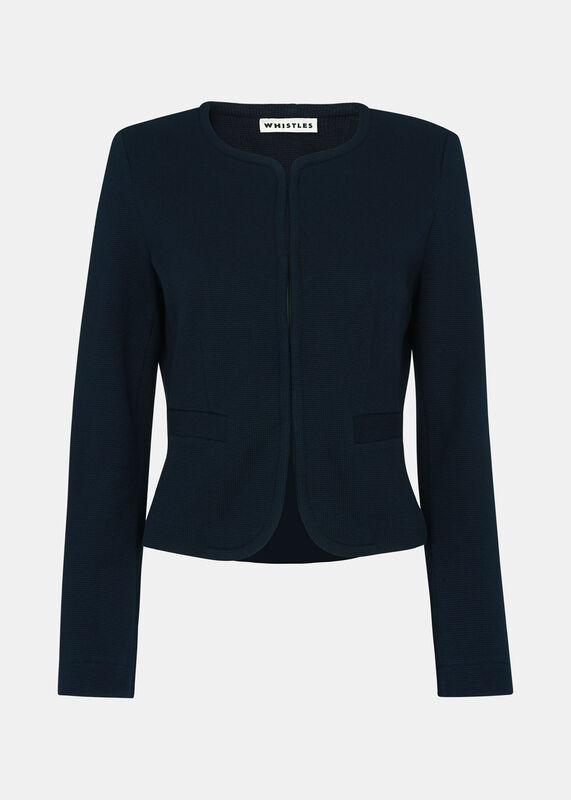 Navy Collarless Jersey Jacket