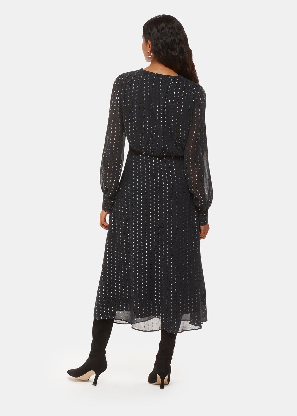 Petite Metallic Stripe Midi Dress