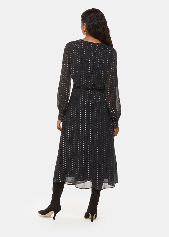 Black Petite Metallic Stripe Midi Dress