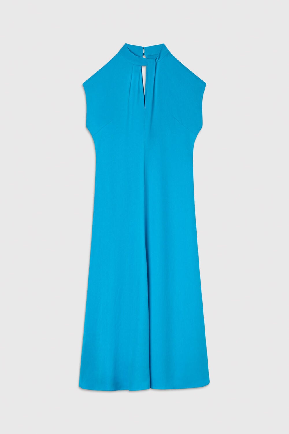Blue Petite Twist Neck Crepe Midi Dress
