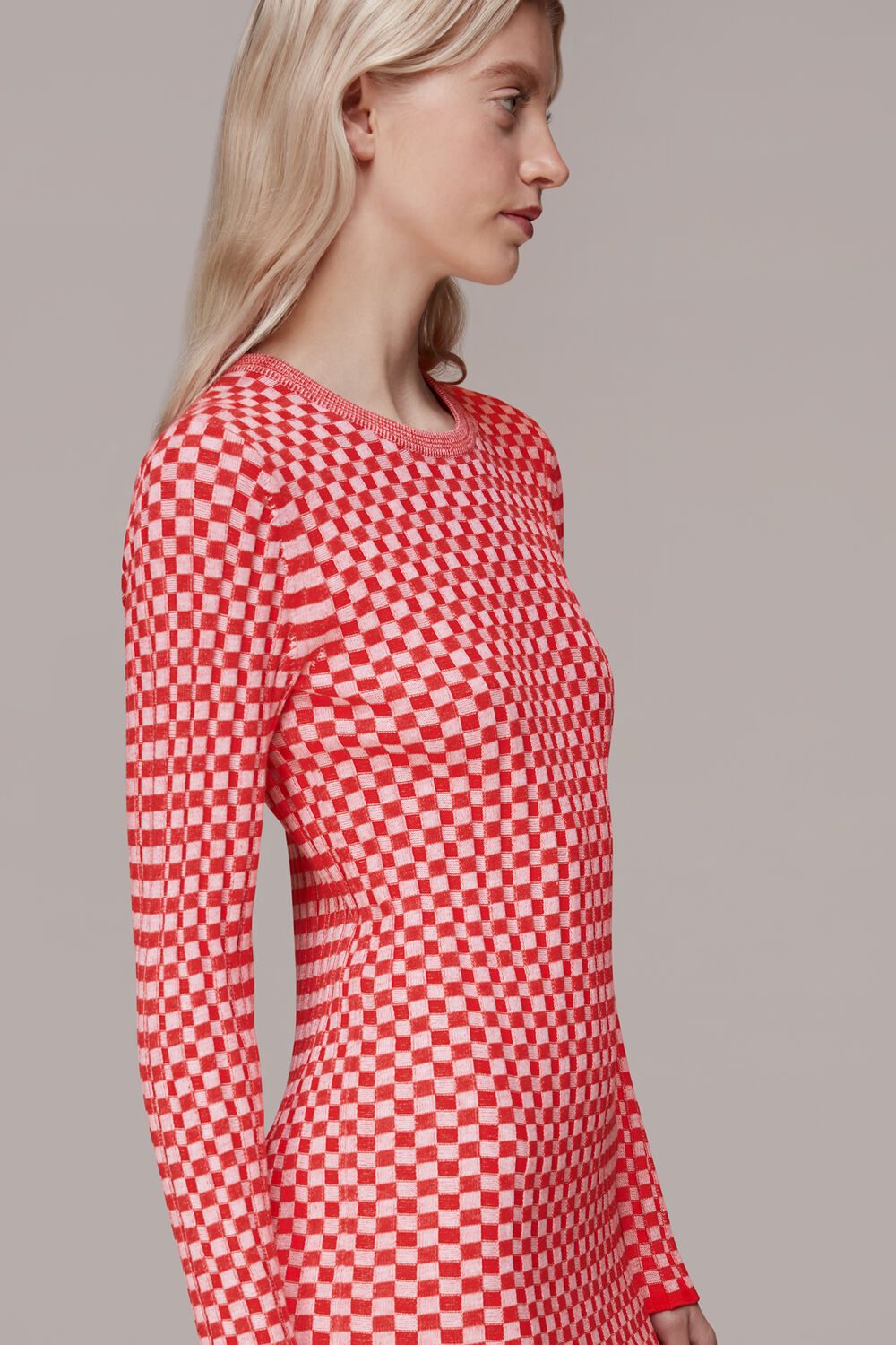 Checkerboard Knit Midi Dress