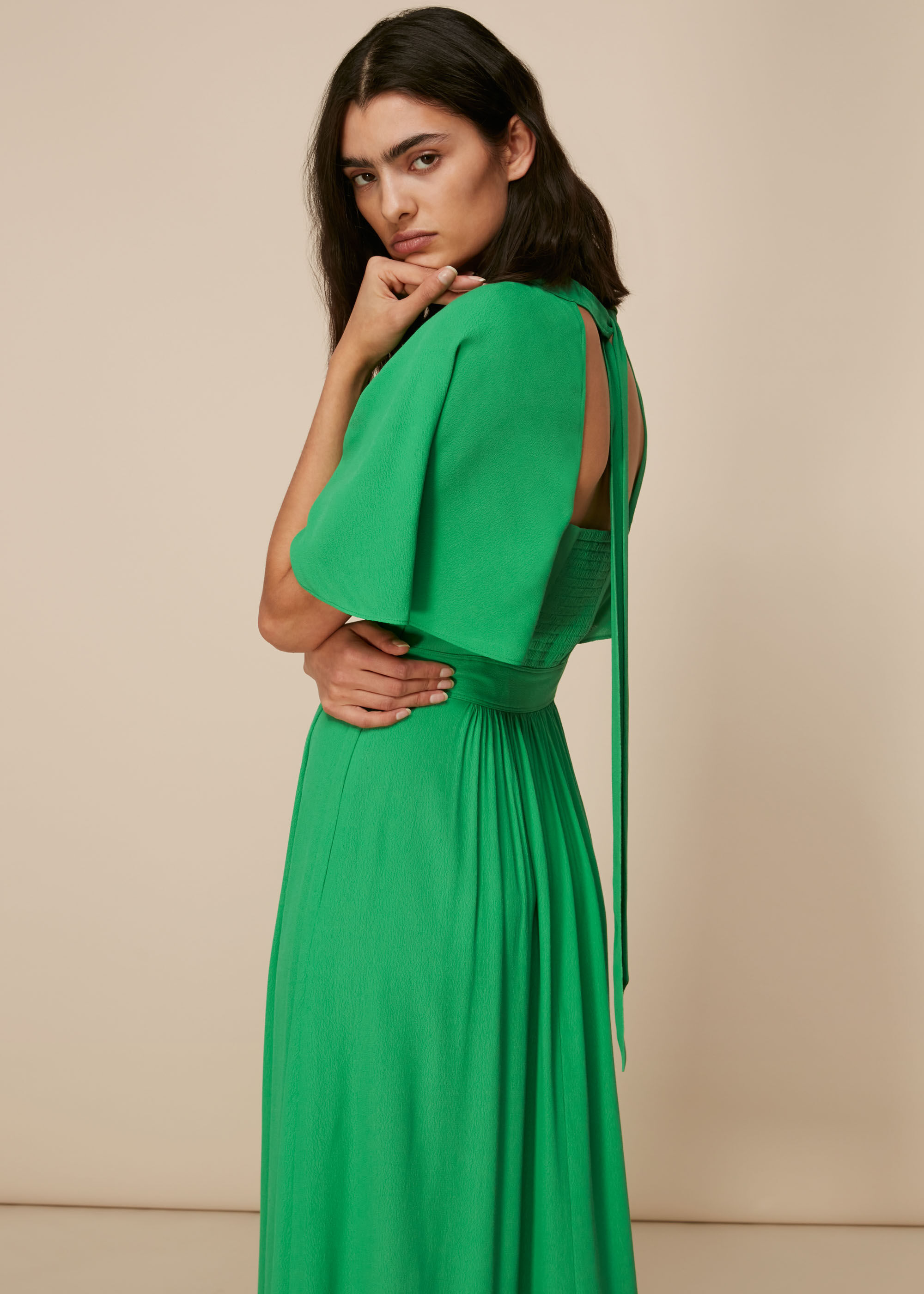 Green Amelia Cape Sleeve Dress WHISTLES Whistles US