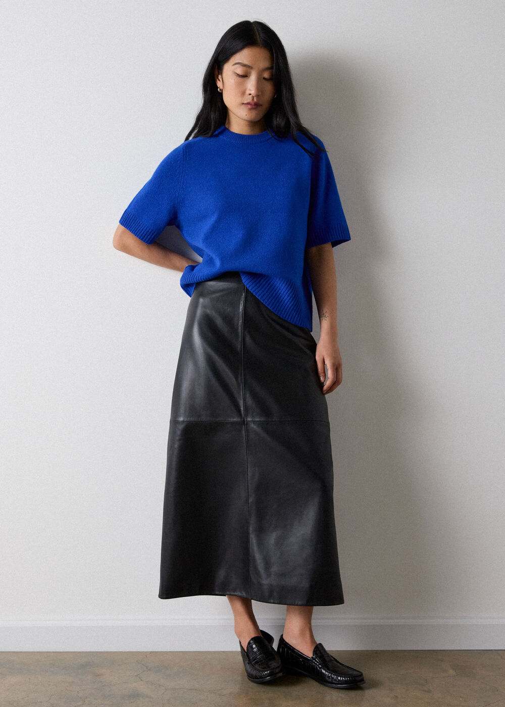 Black Pencil Leather Midi Skirt