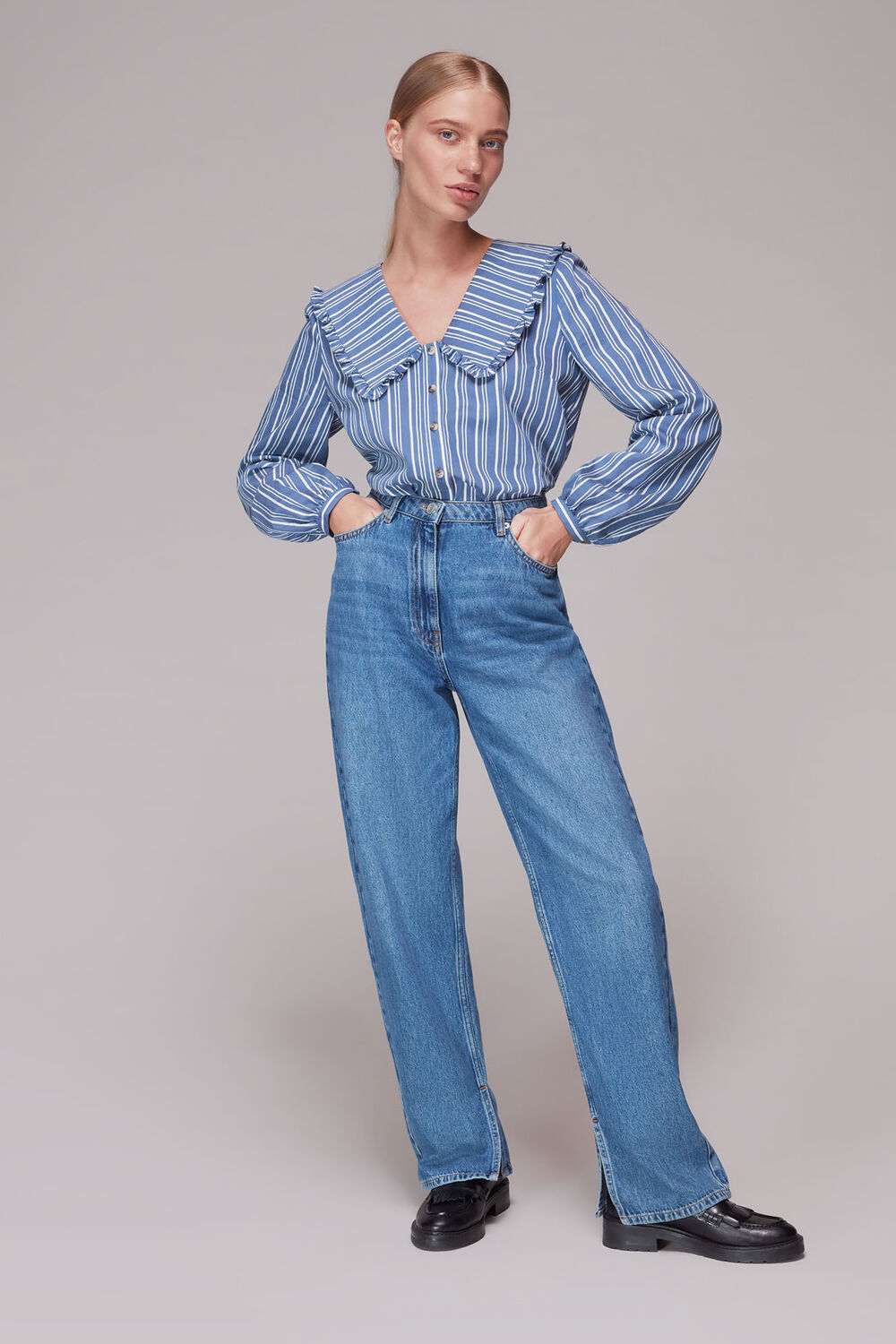 Oversized Collar Stripe Top