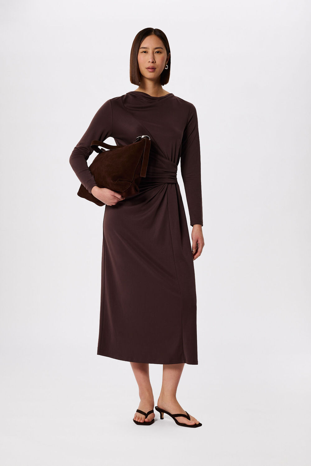 Chocolate Ruched Detail Midi Dress