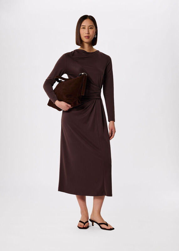 Chocolate Ruched Detail Midi Dress