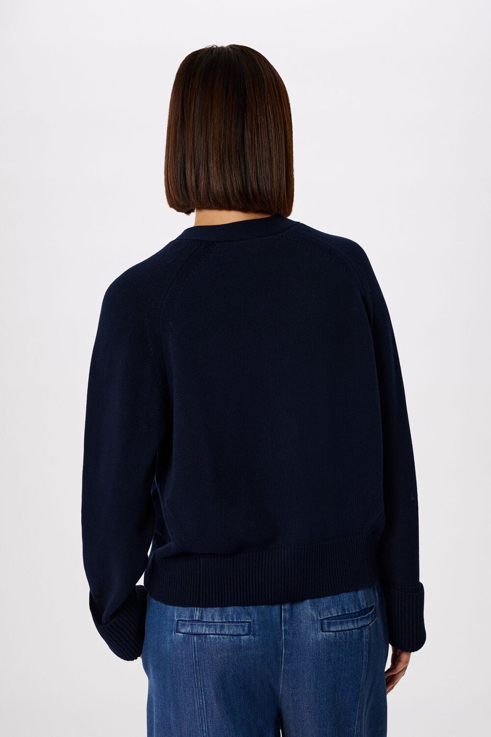 Navy Cotton Pocket Detail Cardigan