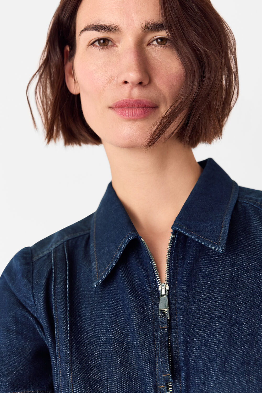 Denim Pintuck Belted Jumpsuit