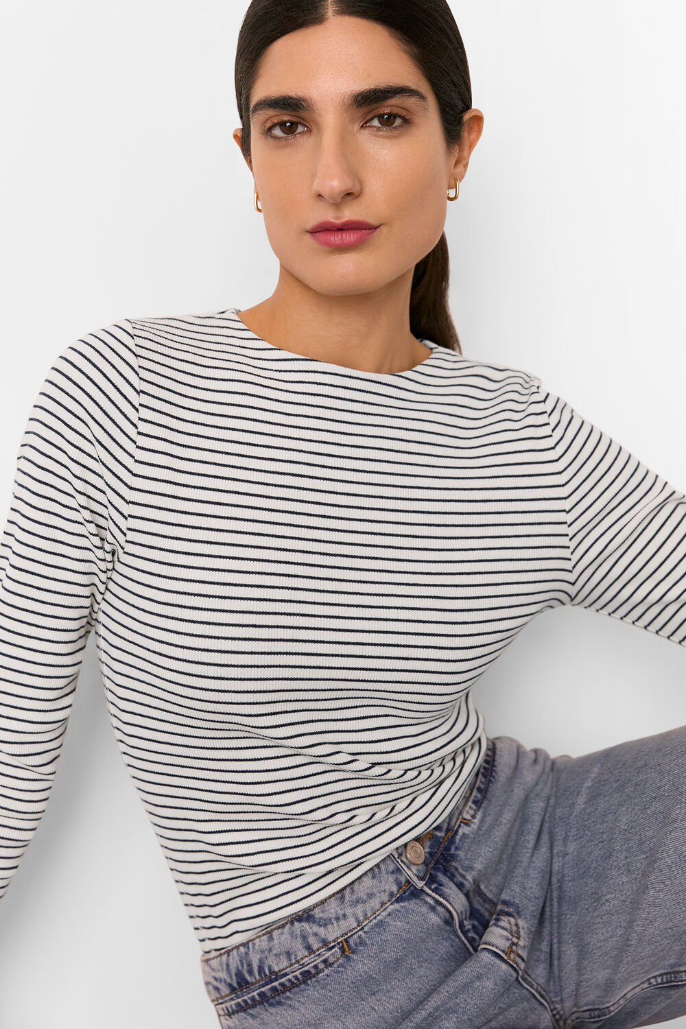 Ivory Stripe Detail High Neck Top