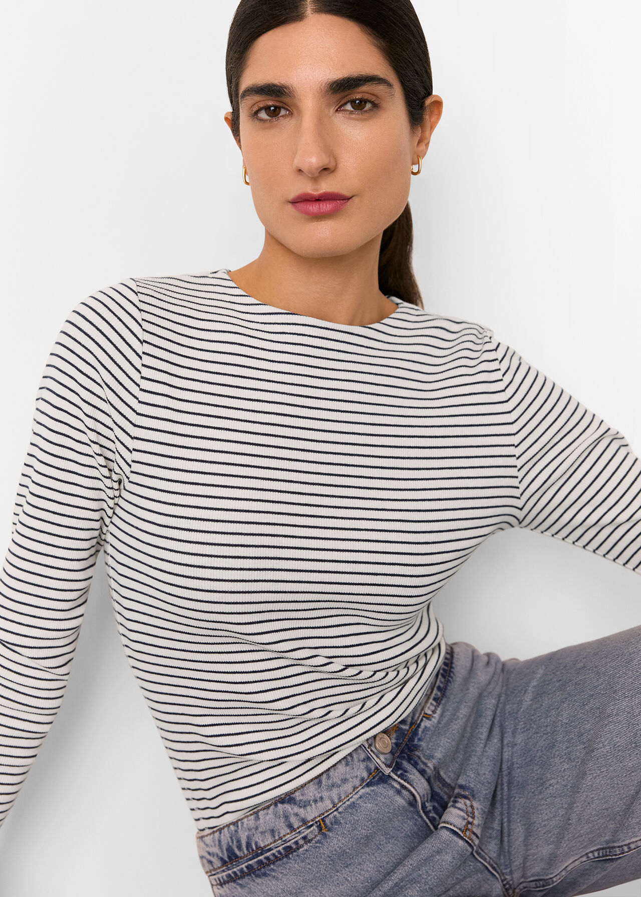 Stripe Detail High Neck Top