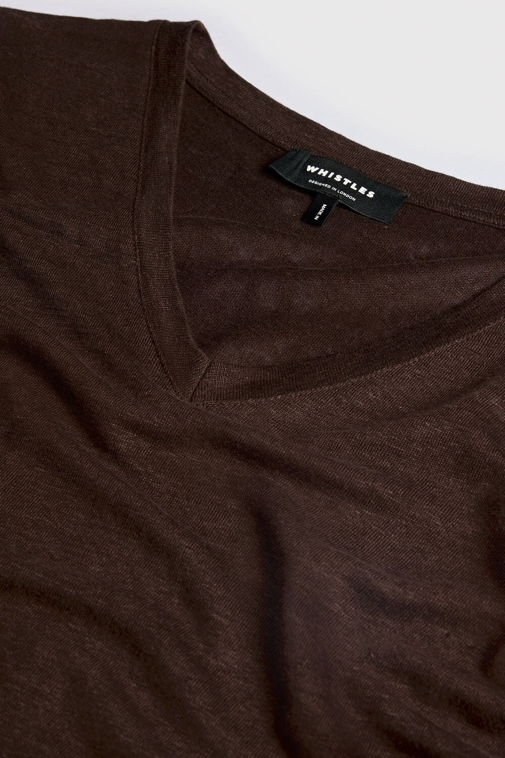 Brown Linen V Neck T-Shirt