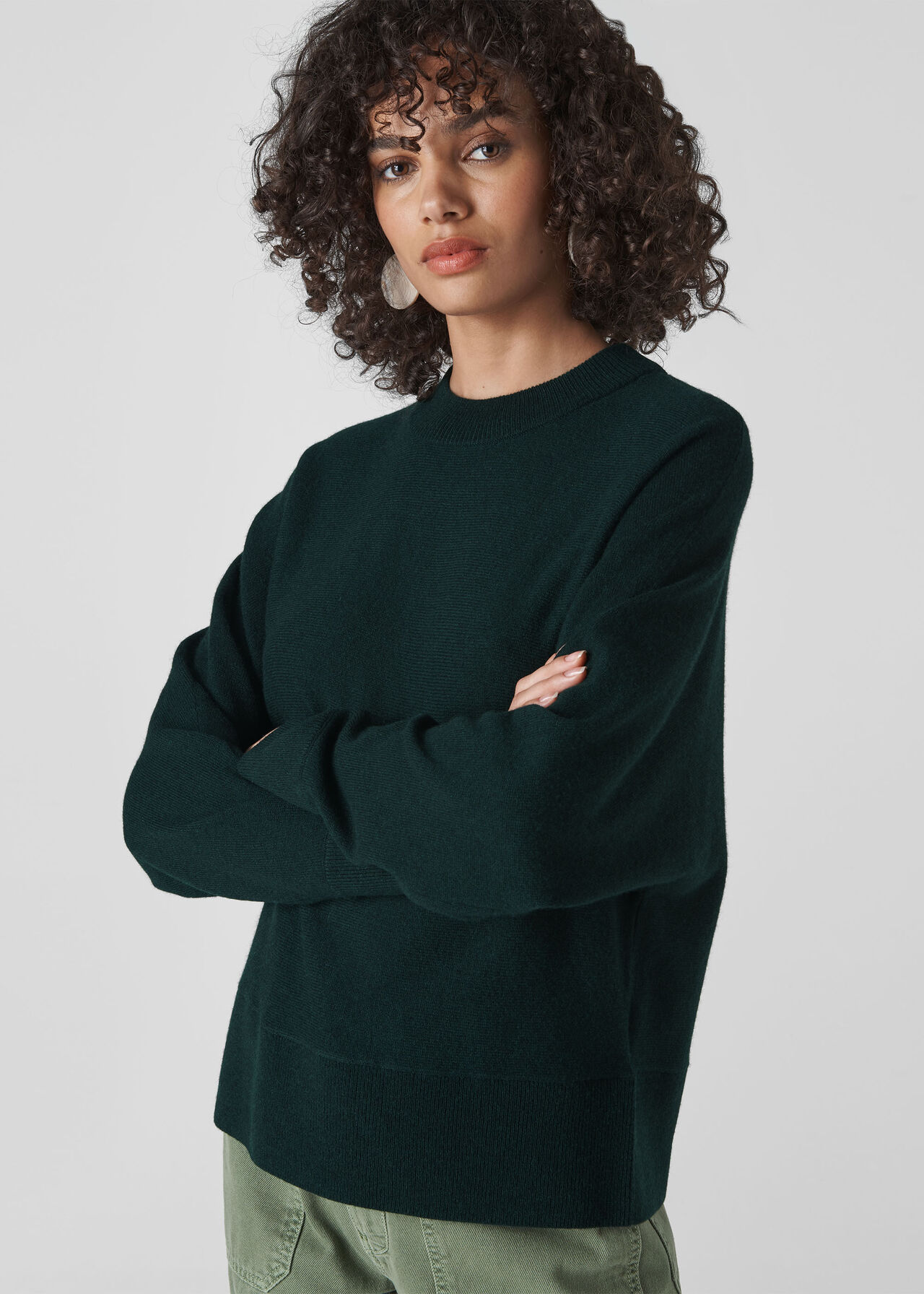Dolman Cashmere Knit Sweater Dark Green
