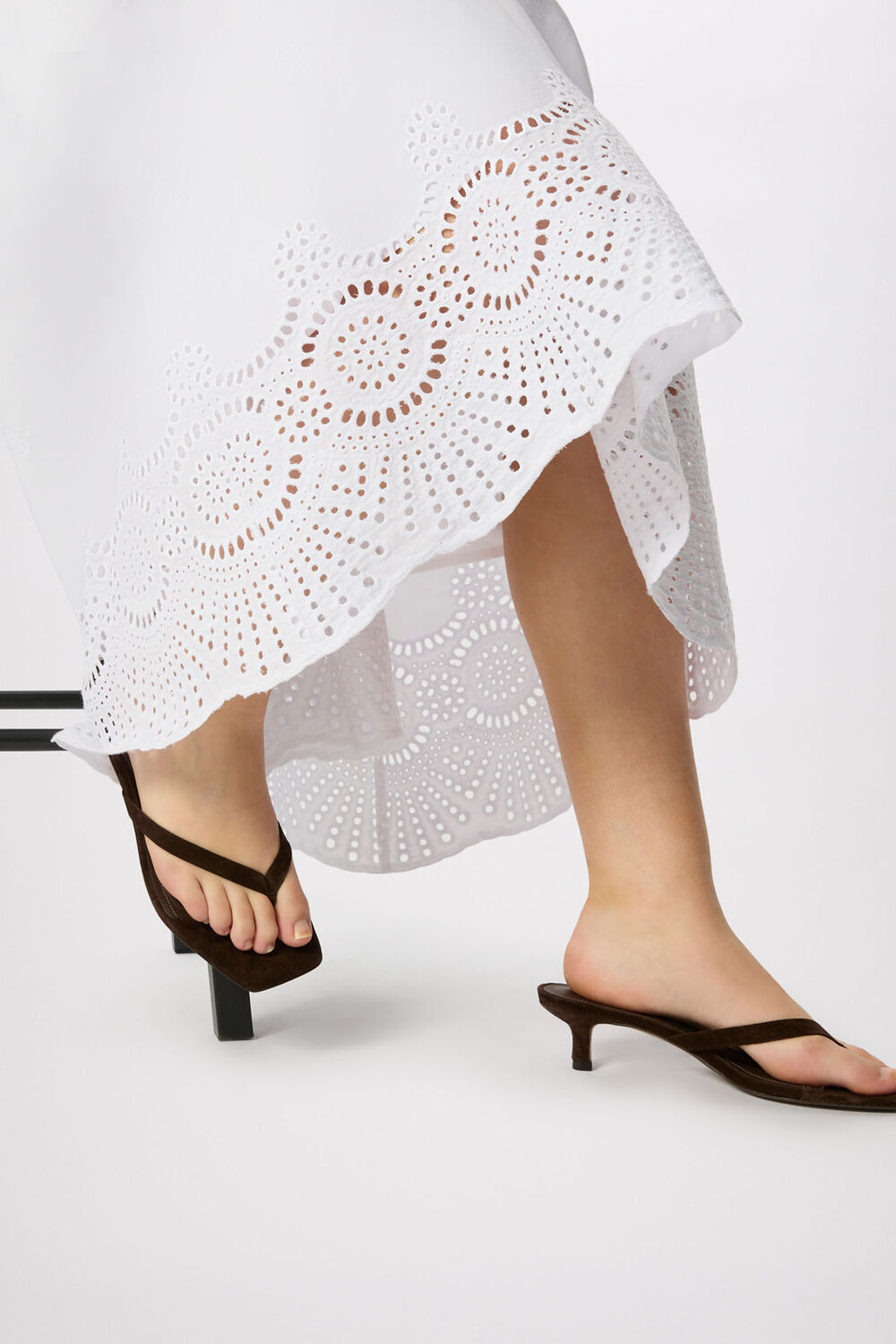 White Broderie Cotton Midi Skirt