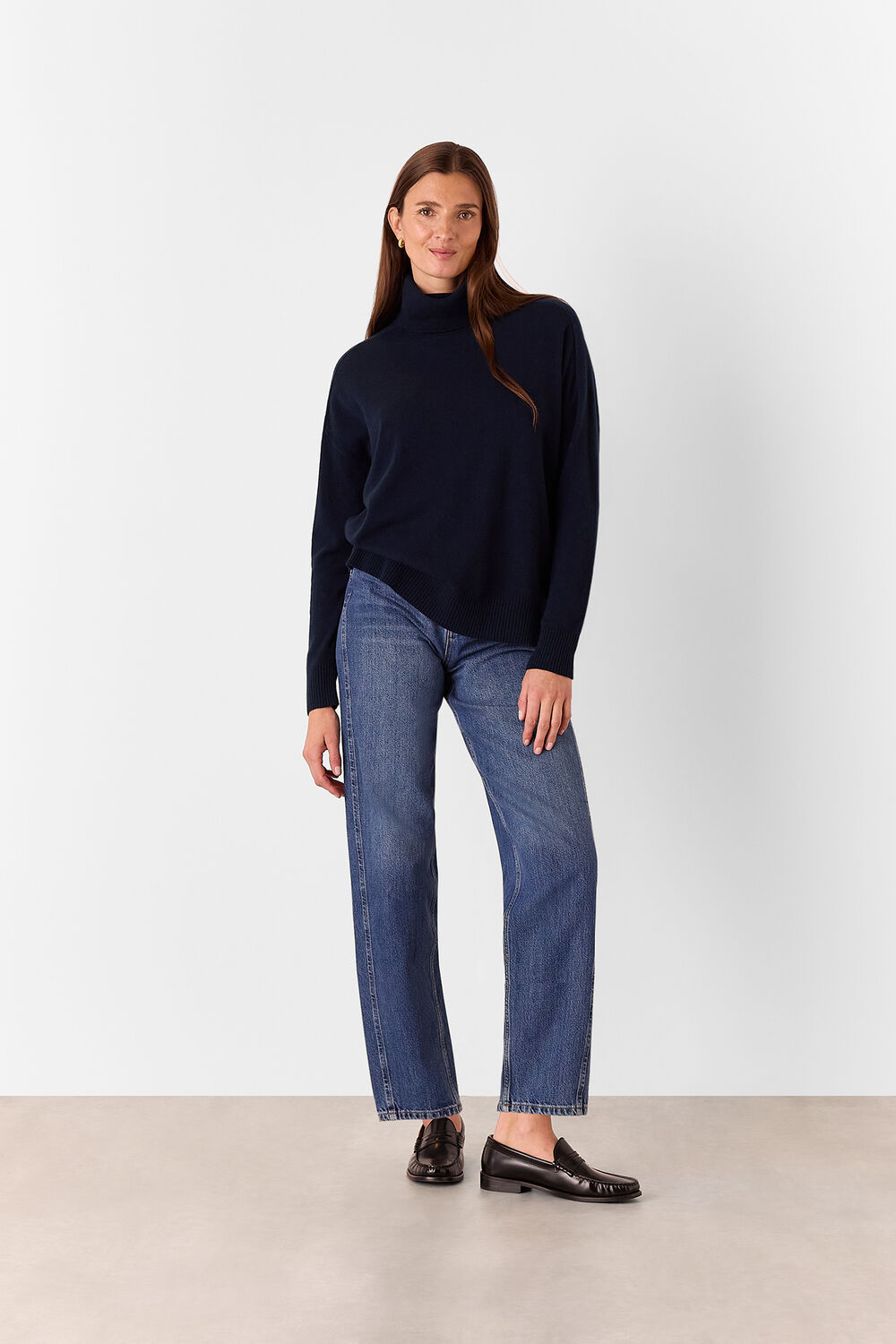 Navy Cashmere Turtleneck Sweater