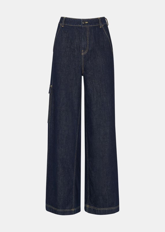 Dark Denim Wide Leg Cargo Jean