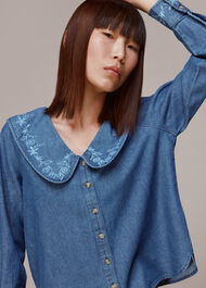 Embroidered Collar Denim Top