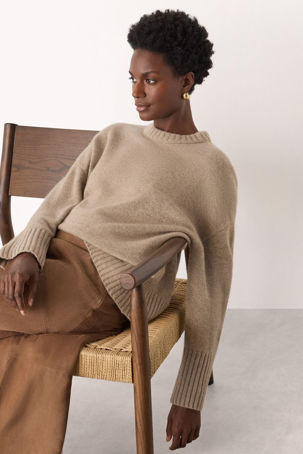 Neutral Heavy Cashmere Crew Neck Knit