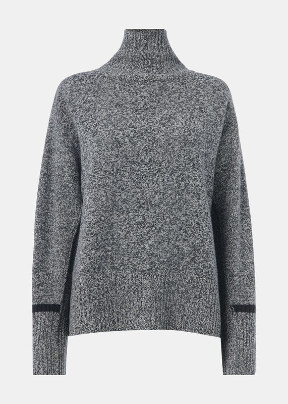Grey Wool Fleck Funnel Neck Knit