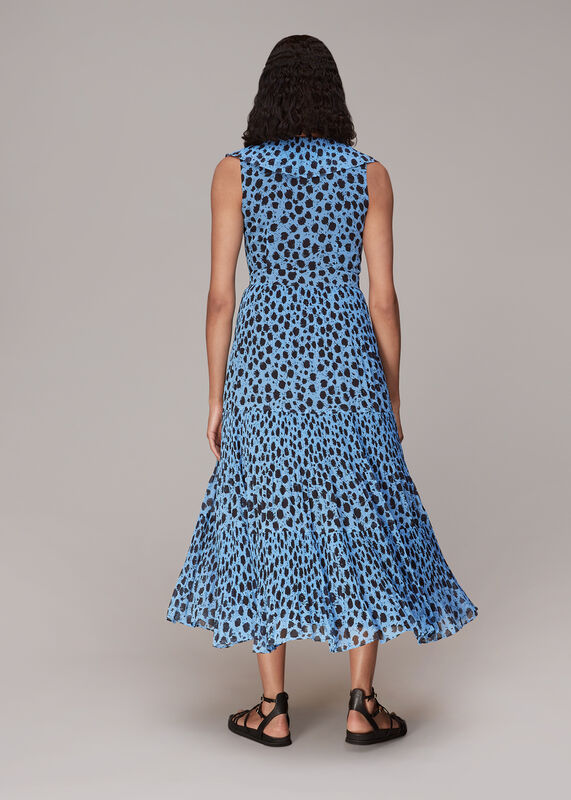 Blue Brushed Dalmatian Plisse Dress