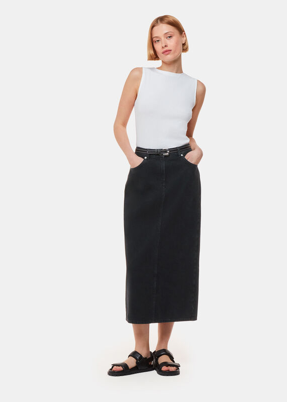 Straight Denim Midi Skirt