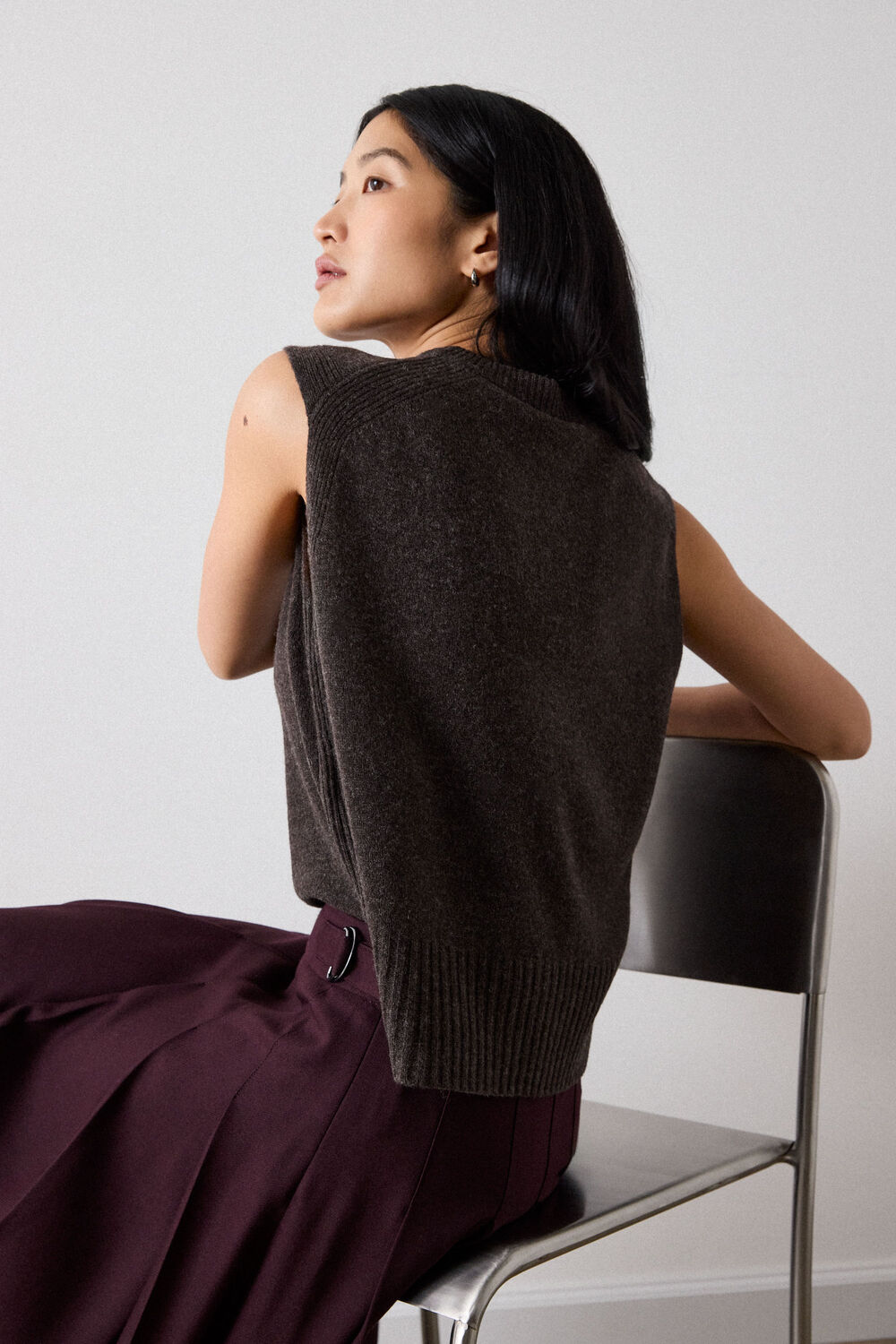 Brown Wool Sleeveless Tank
