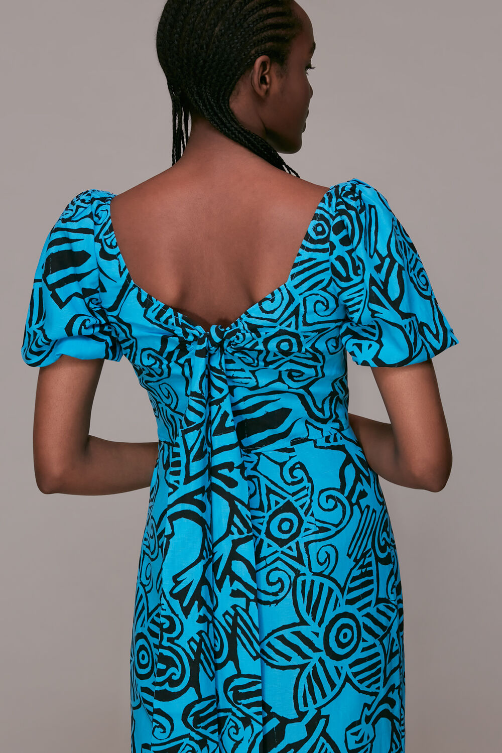 Blue Starflower Puff Sleeve Dress