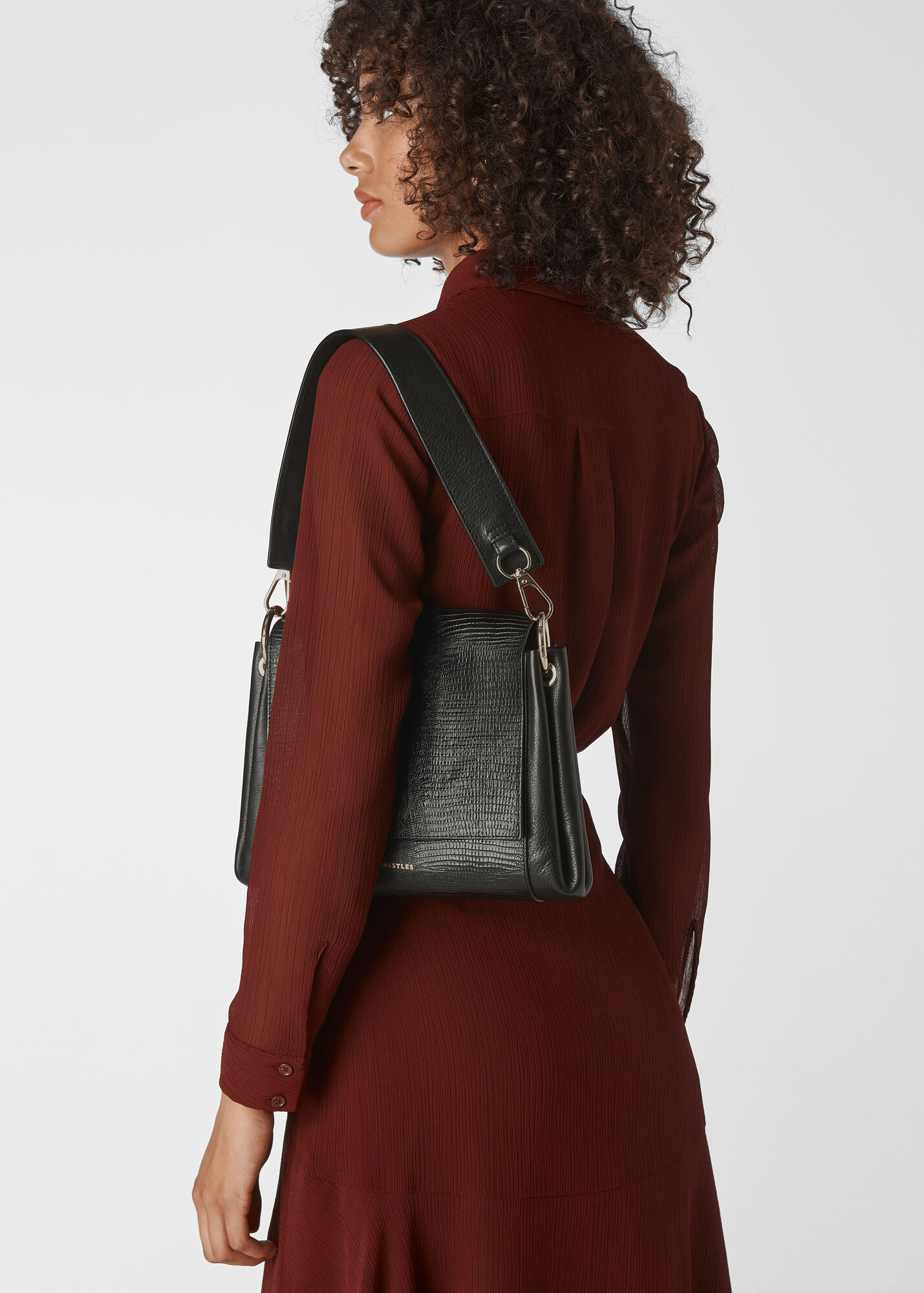 Black Edison Lizard Shoulder Bag | WHISTLES