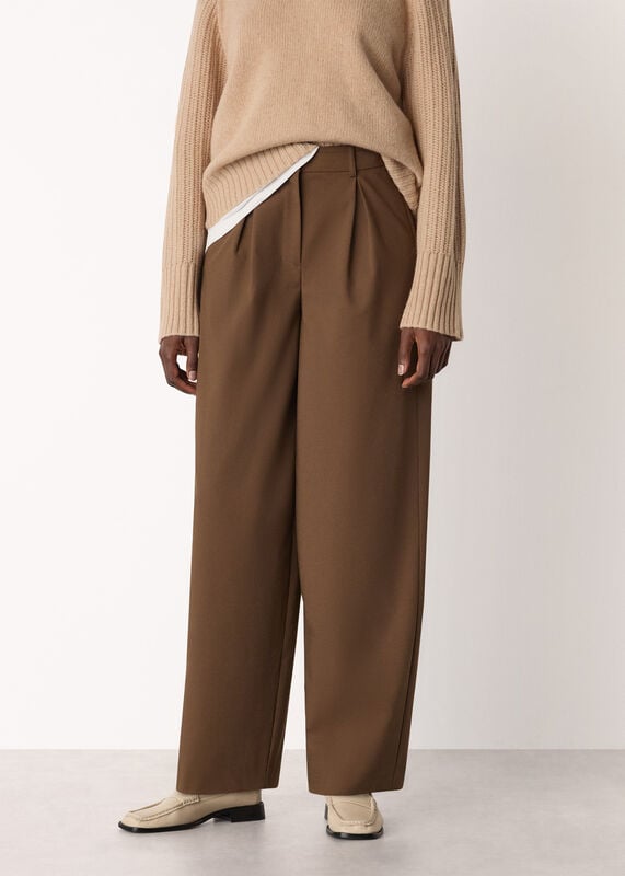 Brown Wool Blend Barrel Trouser